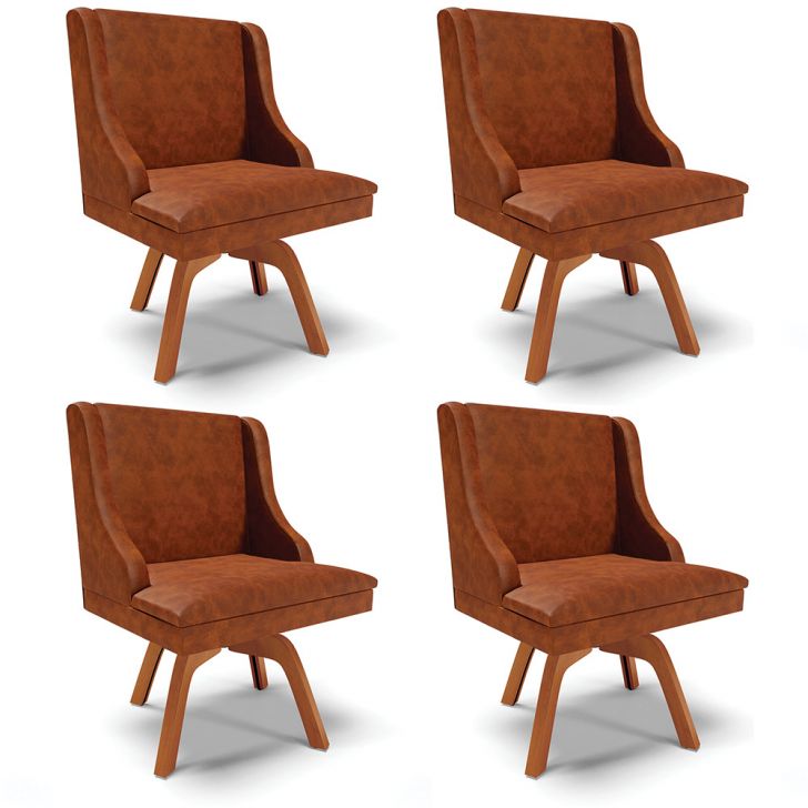 Kit 04 Cadeiras de Jantar Liz Corano Nozes Base Giratória de Madeira MM35 - D'Rossi
