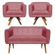 Kit 01 Namoradeira 02 Lugares e 02 Poltronas Giratória Julia Suede Rose Base Madeira MM30 D'Rossi