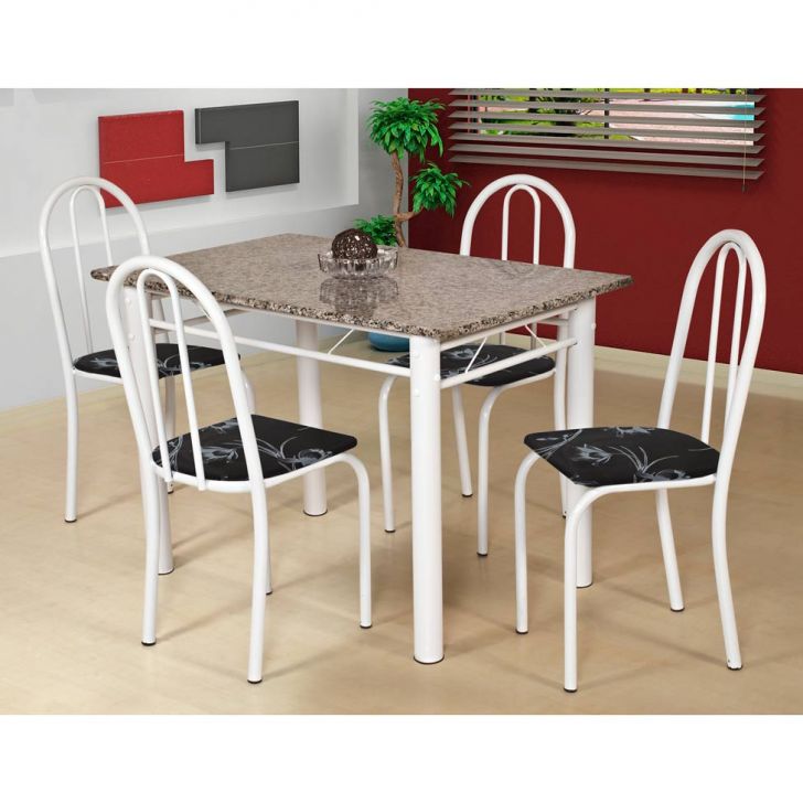 Conjunto De Mesa Com 4 Cadeiras Sara Branco E Preto Flor