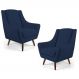Kit 02 Poltronas Decorativas Juliet Pés de Madeira B-304 Veludo Azul Marinho - Domi