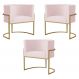 Kit 3 Poltronas Decorativa Sala de Estar Luana Base Gold Suede Rosa Claro - Montanaris Decor
