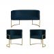 Kit 2 Poltronas Decorativa Sala de Estar Luana + Namoradeira Base Gold Veludo Azul Marinho - Montanaris Decor