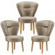 Conjunto 3 Poltronas Estofadas para Sala de Jantar Cozinha Recepção Pés de Madeira Tecido Veludo