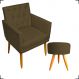 Kit Poltrona Decorativa Nina Com Base E Capitonê + Puff Redondo Suede Marrom Pé Castanho - Clique E Decore