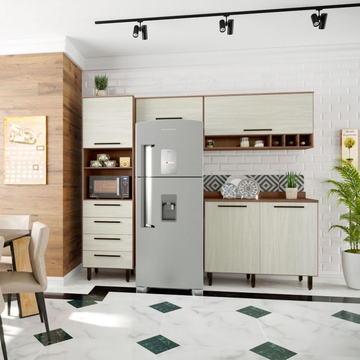 Cozinha Compacta Evolution 5 Portas 4 Gavetas Legno e Crema