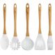 Conjunto 5 Talheres De Silicone Cabo Bambu Marmorizados Colher Soho