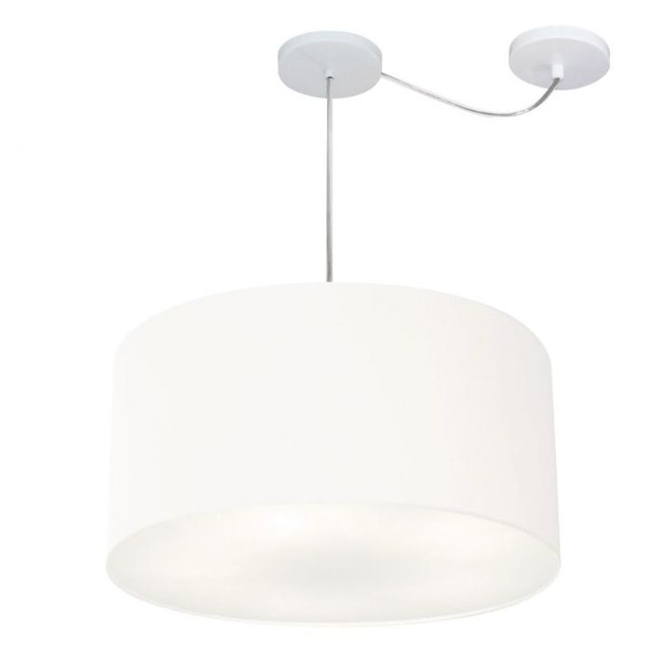 Pendente Cilíndrico Com Desvio Md-4238 Cúpula em Tecido 45x25cm Branco - Bivolt