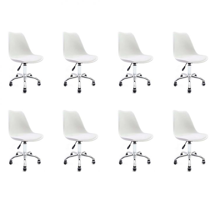 Conjunto com 8 Cadeiras de Escritório Secretária Saar Cromado e Branco