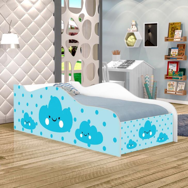 Mini Cama Fun Nuvens Meninos Infantil Com Colchão