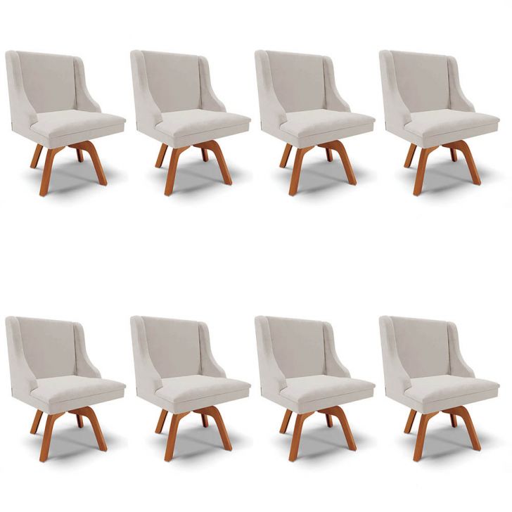 Kit 8 Cadeiras Estofadas Base Giratória de Madeira Lia Veludo Cinza - Ibiza