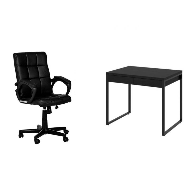 Conjunto de Mesa Kuadra 2 GV com Cadeira de Escritório Diretor Giratória Charles Preta