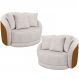 Kit 02 Poltronas Decorativa Sala Base Giratória Witta M03 Couríssimo Whisky Linho Bege - Lyam Decor