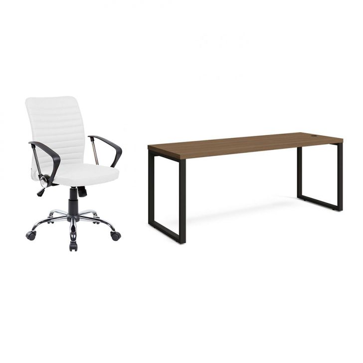 Conjunto de Mesa Munique Carvalho 190 cm com Cadeira de Escritório Diretor Giratória Oslo Branca
