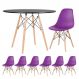 Mesa redonda Eames 100 cm preto + 6 cadeiras Eiffel DSW Roxo
