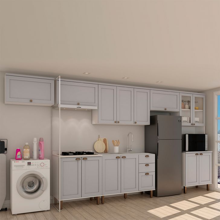 Image of Cozinha Compacta Iluminata 14 Portas 3 Fendi E Branco PLA-MO895CL26HZPMOB