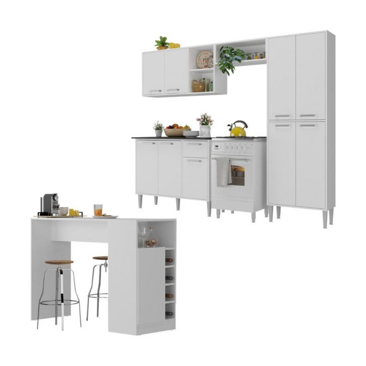 Armário de Cozinha com Bancada Americana Xangai Multimóveis MP2203 Branco