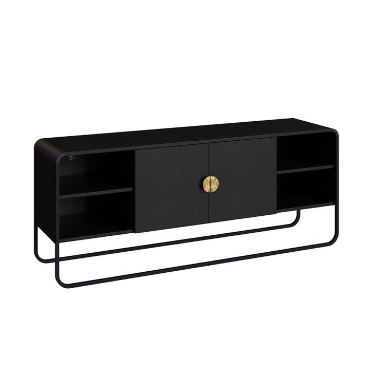 Rack Luna 2 Portas Preto e Dourado