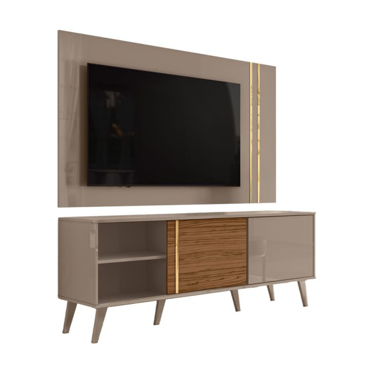 Rack Com Painel Para Tv Até 60 Polegadas Cronos 2 Portas Fendi E Naturale