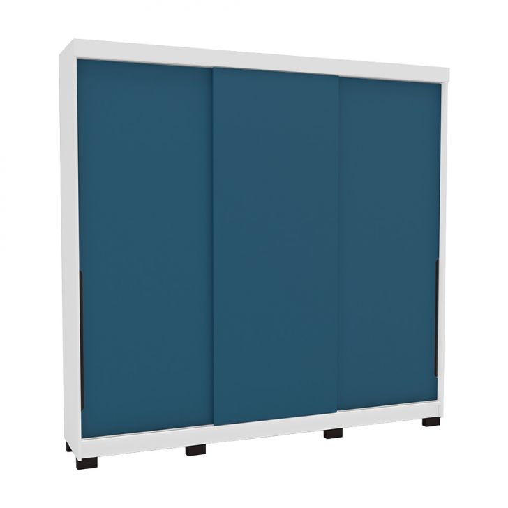 Guarda-roupa Casal Madrid 3 Portas 4 Gavetas Branco E Azul