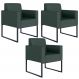 Kit 03 Poltronas Decorativa Sala Recepção Base Fixa De Metal Helô L02 Linho Verde Musgo - Lyam Decor