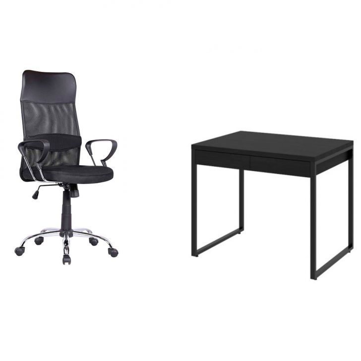 Conjunto de Mesa Kuadra 2 GV com Cadeira de Escritório Diretor Giratória Vancouver Preta