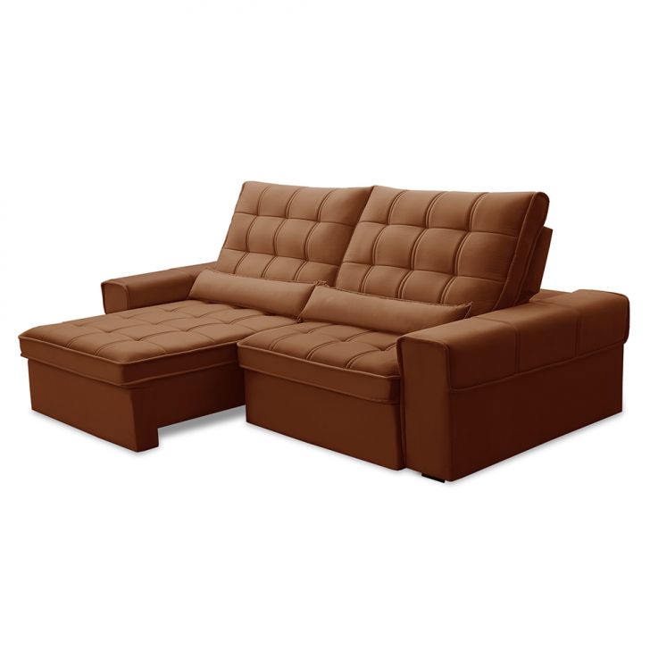 Image of Sofá 4 Lugares Retrátil E Reclinável Alasca Veludo Terracota PLA-FE691UP26DTTMOB