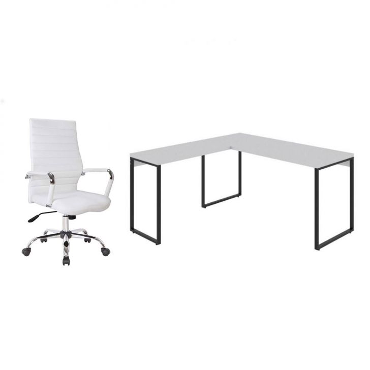 Conjunto de Mesa Kuadra  II 150 cm com Cadeira de Escritório Diretor Giratória Cleaner Branca