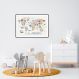 Quadro Mapa Mundi Infantil Animais 60x43 Filete Preto