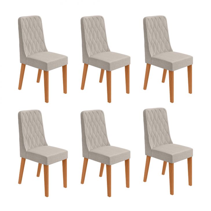 Conjunto com 6 Cadeiras Luar Linho Cinza e Amêndoa