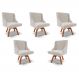 Kit 5 Cadeiras Decorativas Sala de Jantar Base Giratória de Madeira Firenze Veludo Cinza/Natural G19 - Gran Belo