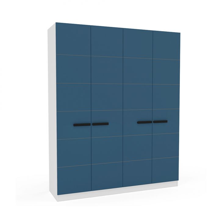 Guarda-roupa Casal Lisboa 4 Portas 4 Gavetas Branco E Azul