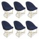 Kit 06 Cadeiras Poltrona de Jantar Bela Suede Azul Marinho Base Metálica Industrial Dourado - Pallazio