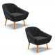 Kit 02 Poltronas Giovana Suede Preto Pés Palito Castanho - D'Rossi