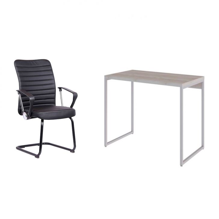 Conjunto de Mesa Studio Snow e Branca com Cadeira de Escritório Interlocutor Fixa Oslo Preta