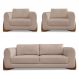 Kit 2 Poltronas e Sofá Living 2 Lugares 1,60m Lottus Linho Areia Pés Castanho - Pallazio