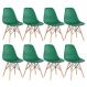 Kit 8 cadeiras Charles Eames Eiffel DSW com pés de madeira clara Verde escuro