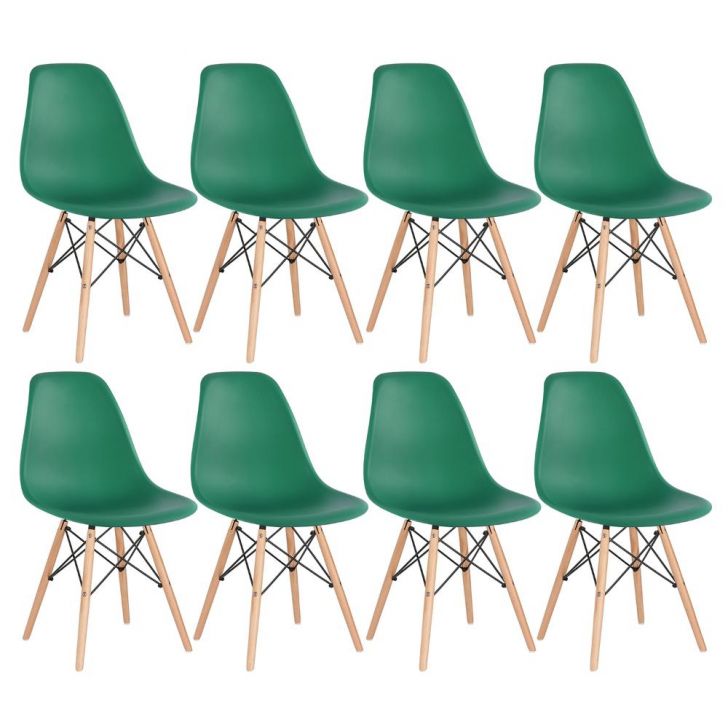 Kit 8 cadeiras Charles Eames Eiffel DSW com pés de madeira clara Verde escuro