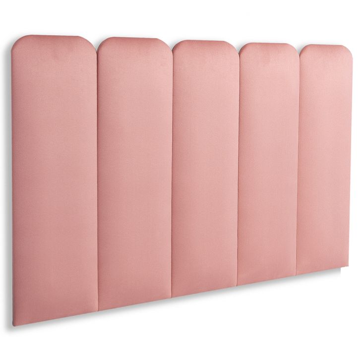 Cabeceira Solteiro Estofada Para Cama Box Kit 5 Placas Adesivas - Modelo Arredondada Veludo Rosê
