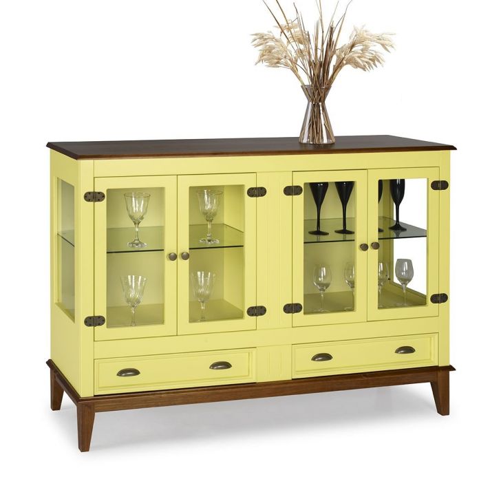 Mini Cristaleira de Madeira Maciça 4 portas - Amarelo