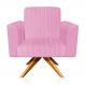 Poltrona Giratória Viena Gomada Suede Rosa Bebê Base Madeira MA30 D'Rossi