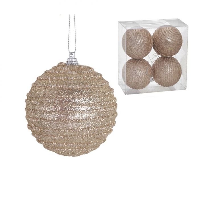 Kit com 4 Bolas Natalinas Espressione Champanhe 8 cm