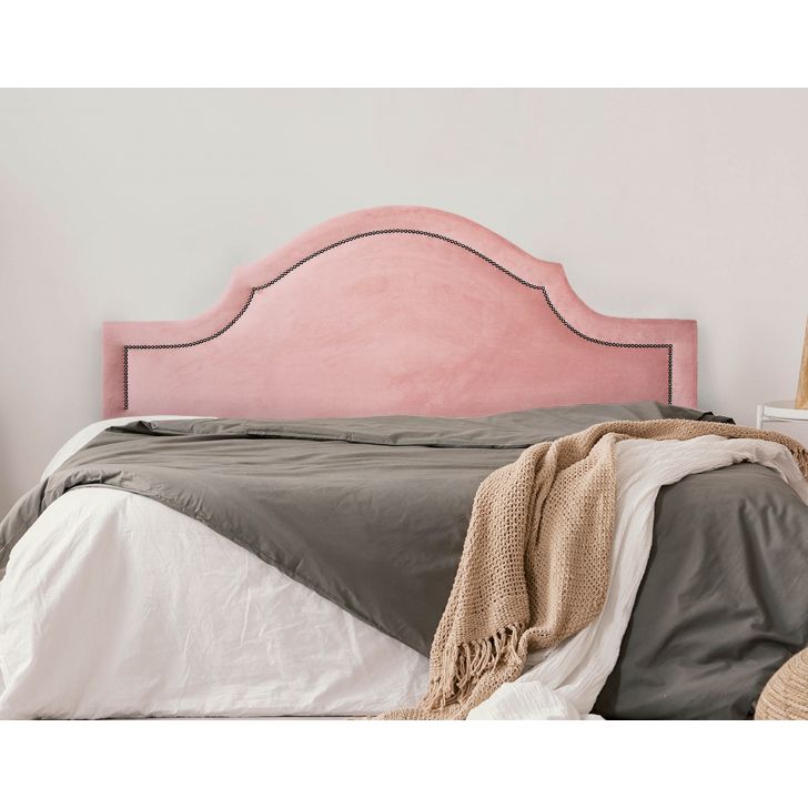 Cabeceira Casal Para Cama Box Provençal 140x60 Veludo Rosê - Tachas Fumê