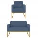 Kit Namoradeira e 1 Poltrona Decorativa Base Industrial Dourada Maressa S04 Suede Azul Marinho - Ibiza
