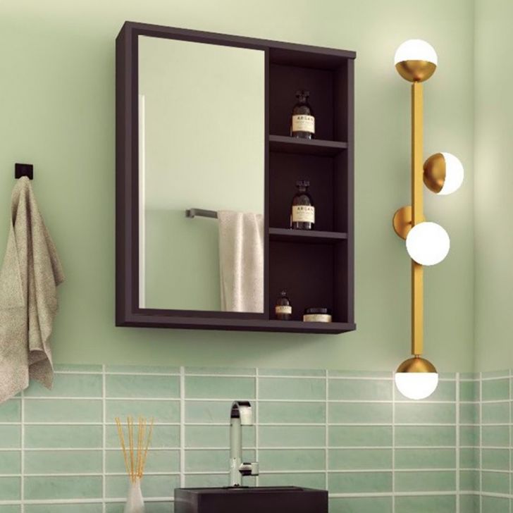 Armário de Banheiro com Espelho Eduarda 1 PT Grafite