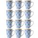 Jogo 12 Xícaras Canecas de Porcelana para Chá 310ml com Tampas e Filtros Inox Lisboa Lyor Azul