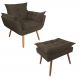 Combo Poltrona Decorativa Opalla Mais Puff Pés Palito Suede Marrom - DS Estofados