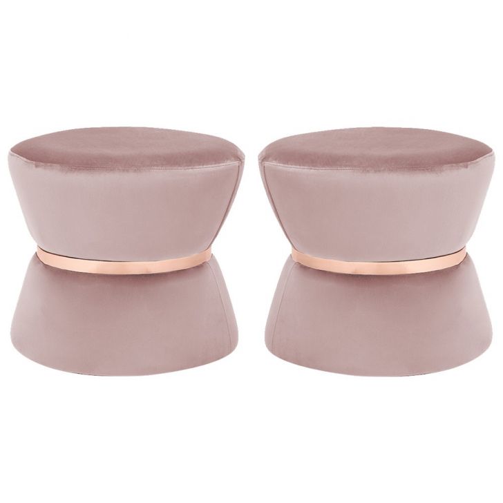Kit 02 Puffs Decorativo Sala de Estar 45cm Dhaka Veludo Rosê G15 - Gran Belo