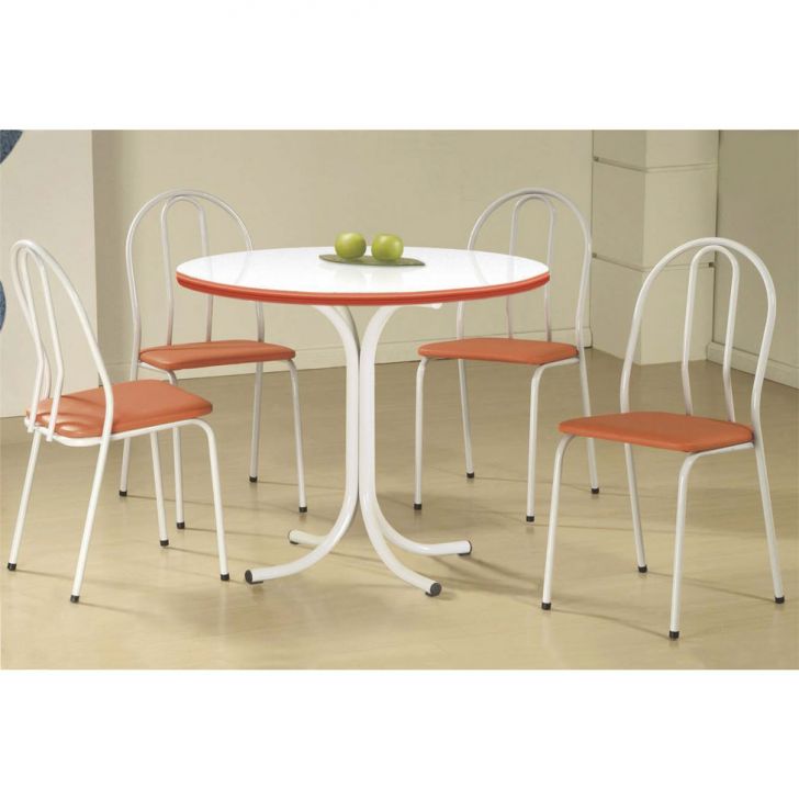 Conjunto De Mesa Com 4 Cadeiras Leila Branco E Laranja