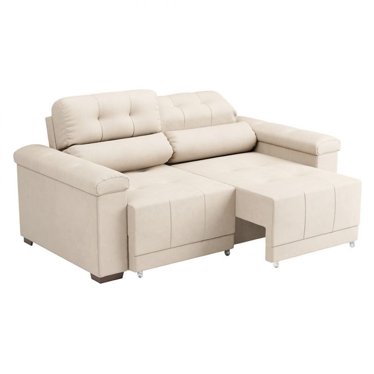Sofá 3 Lugares Retrátil E Reclinável Smart Suede Bege