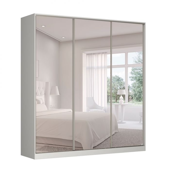 Image of Guarda-roupa Casal Com Espelho Tunas Vi 3 Portas 3 Gavetas Branco PLA-NO482CL26DORMOB